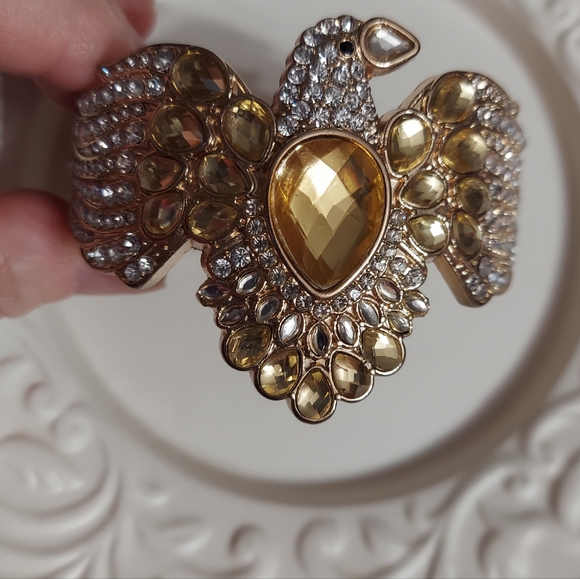 Textured Golden Eagle Hinged Cuff/Faceted Cut Crystal & Pave' Bracelet - Picture 8 of 8